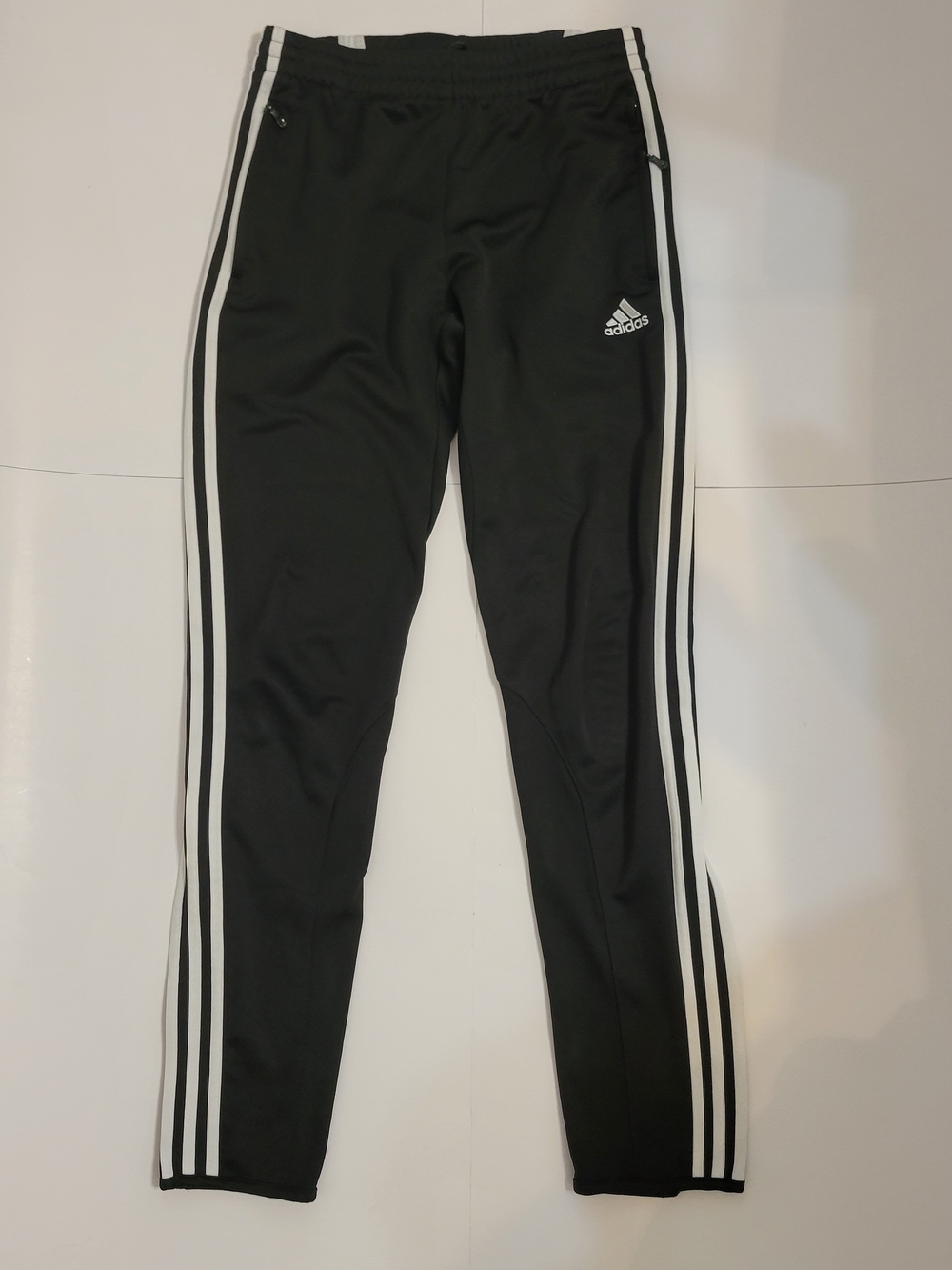 Adidas Black Track Pants with White Stripes & Side Zipper